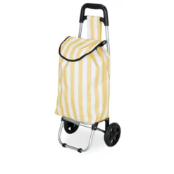 Chariot de courses 25L à roulettes rayures colorées H80cm (2 modèles bleu ou jaune)