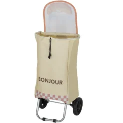 Chariot de courses pliable à roulettes Bonjour motif croissant beige 32x28xH87cm