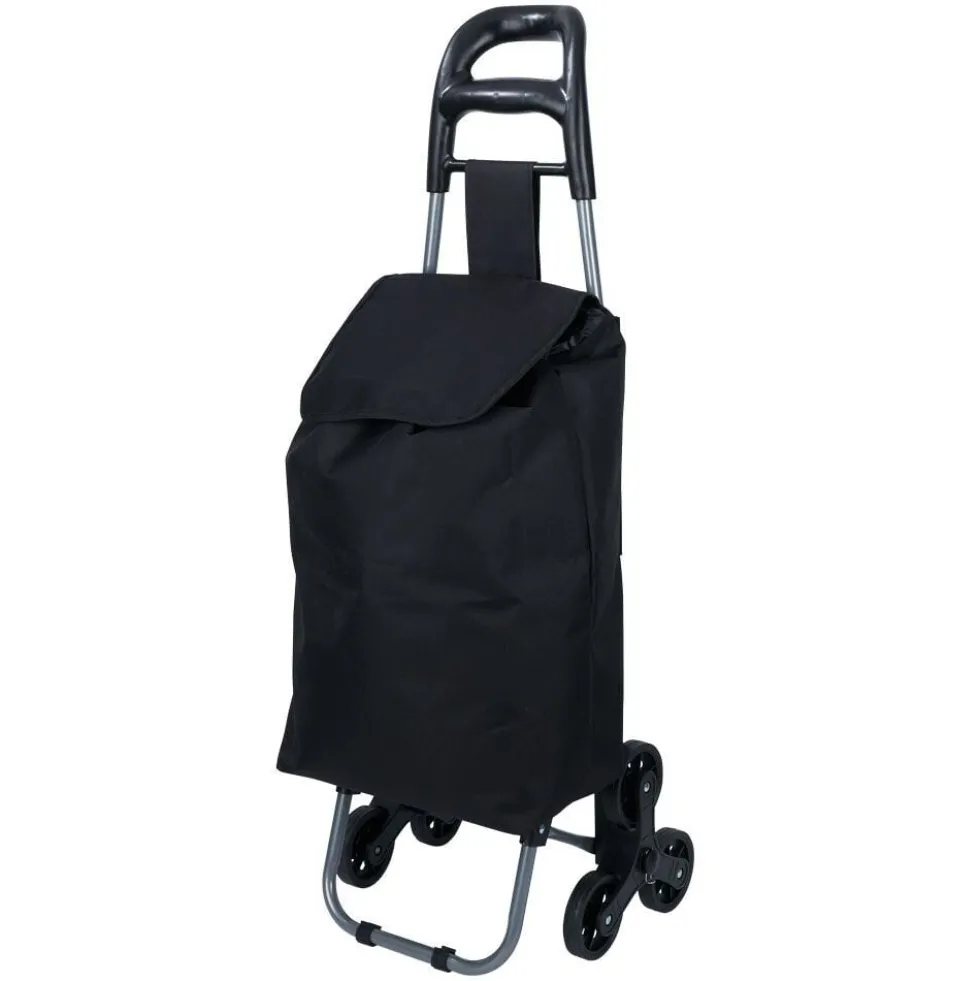 Chariot de courses, 2 roues triples, polyester noir - L.40xl.33xH.92
