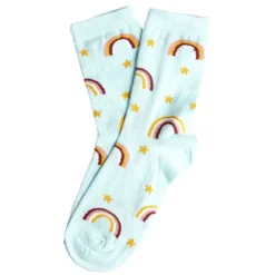 Chaussette femme polycoton tige longue bleu motif arc-en-ciel T36/40