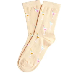 Chaussette femme polycoton tige longue beige motif cocktail T36/40