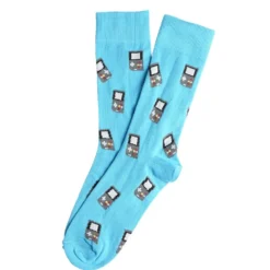 Chaussette homme polycoton tige longue bleu motif jeux vidéo T41/46