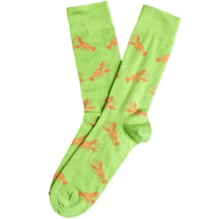 Chaussette homme polycoton tige longue vert motif homard T41/46