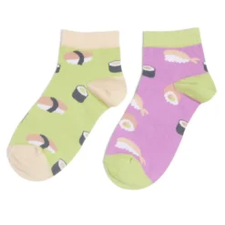 Chaussettes basses dépareillées motif sushi violet/vert - T36/40