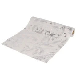Chemin de table beige motif feuillage argenté 3m