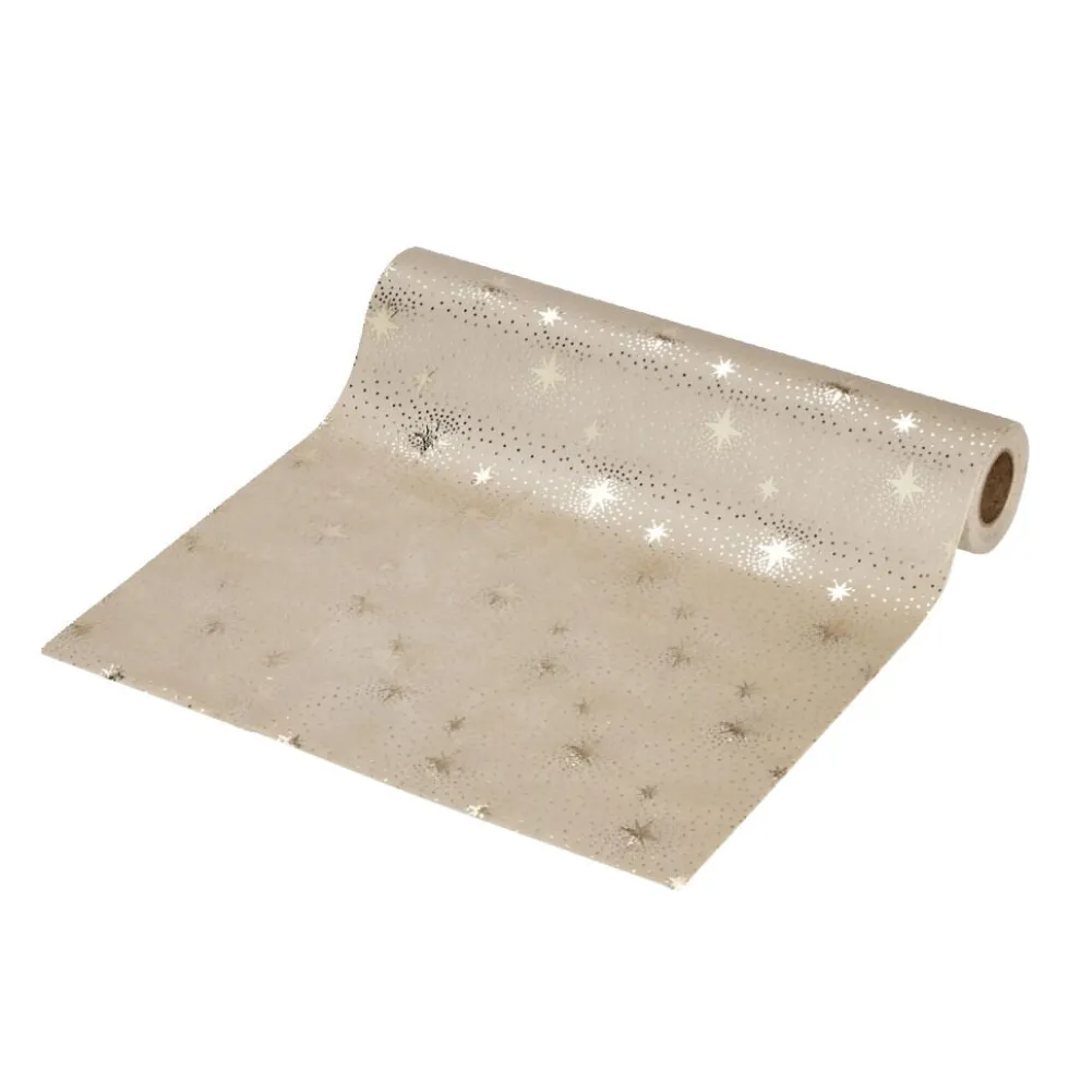 Chemin de table beige motifs étoiles dorées 3m