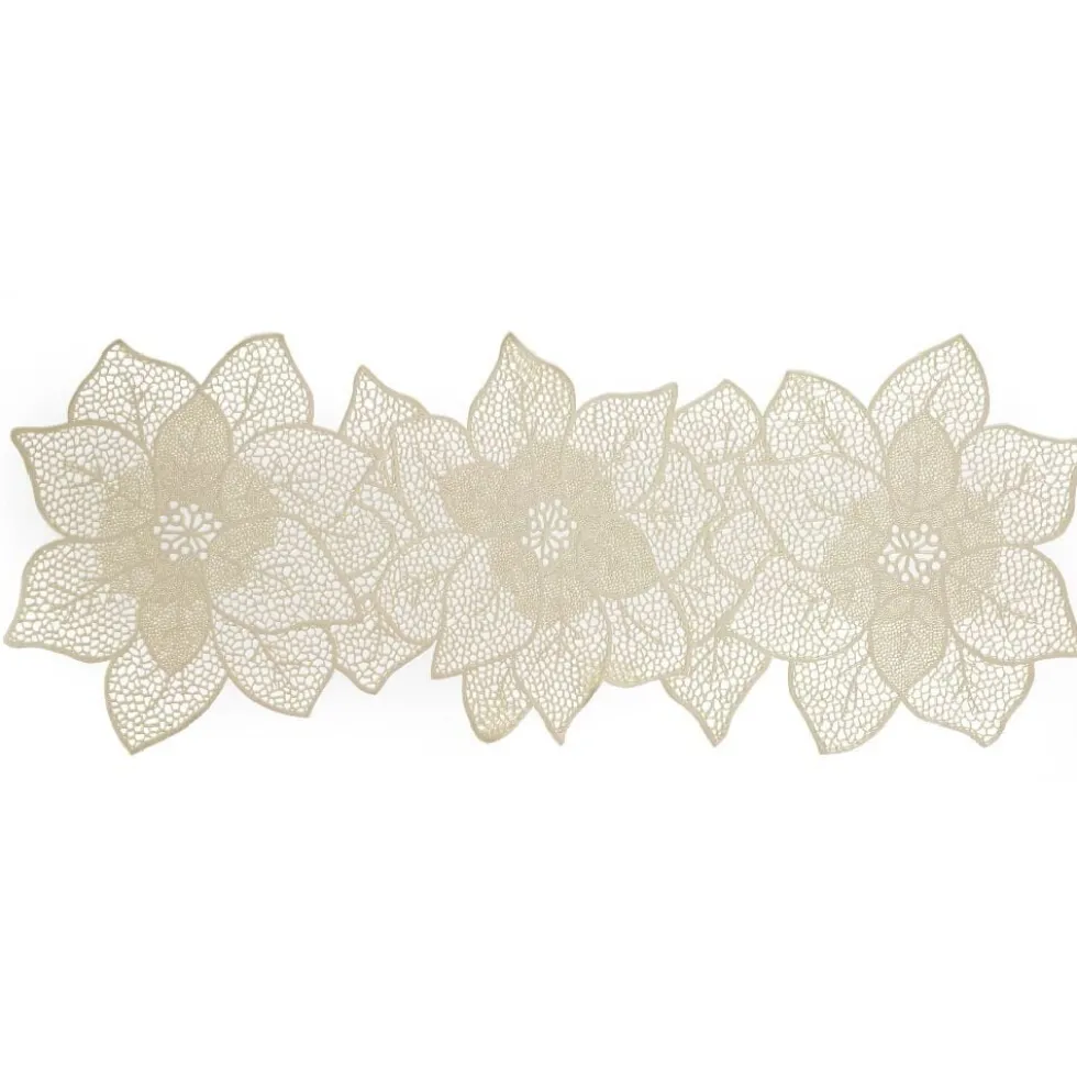 Chemin de table design fleur ajouré doré 35x90cm