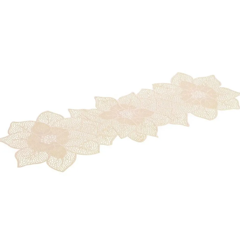 Chemin de table design fleur ajouré doré 35x90cm