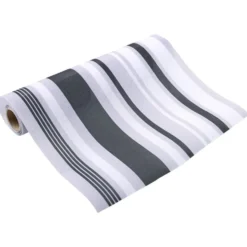 Chemin de table effet jute imprimé rayé gris blanc noir L400x28 cm