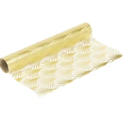 Chemin de table en organza jaune motif feuille dorée 28x300cm