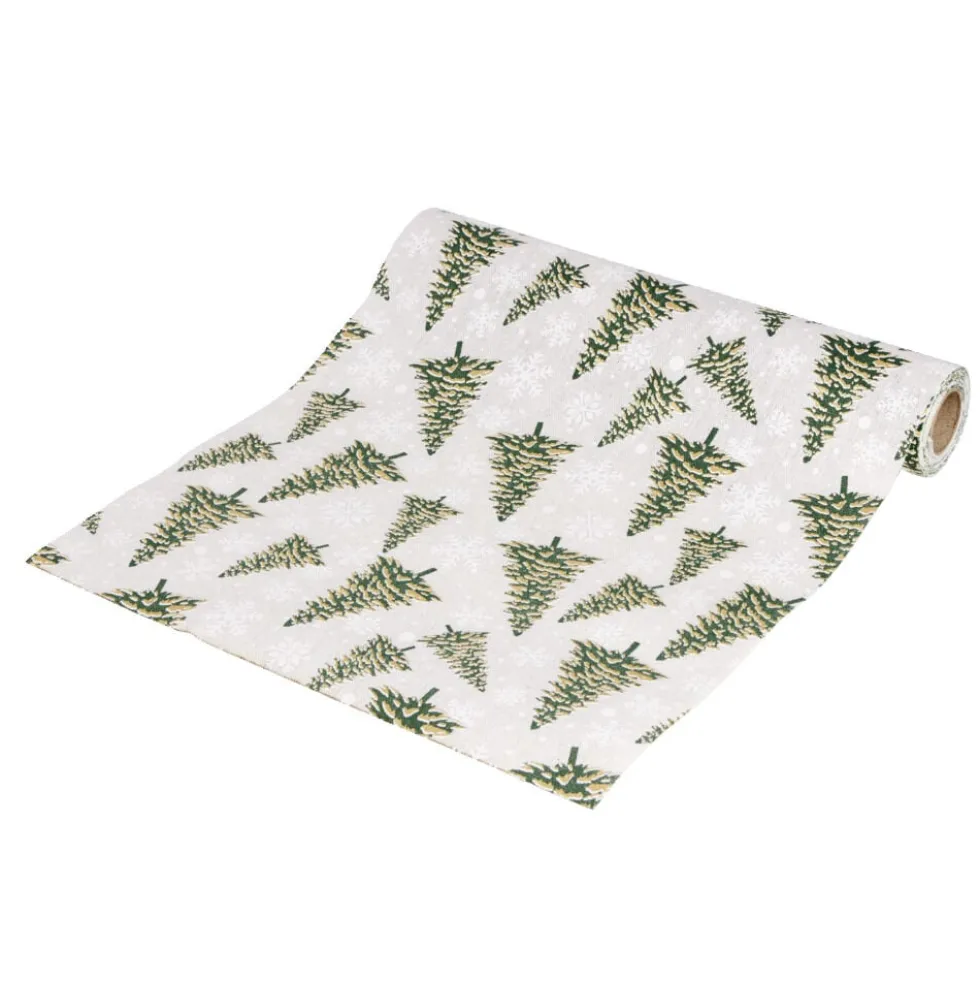 Chemin de table Noël blanc motifs sapins et flocons 3m