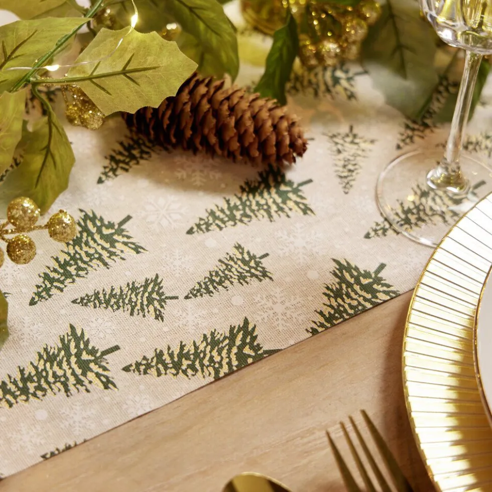 Chemin de table Noël blanc motifs sapins et flocons 3m