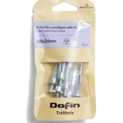 8 chevilles métalliques pour matériaux creux avec vis - Ø8x24 mm