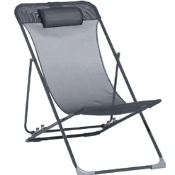 Chilienne Garden pliante avec têtière 3 positions grise 56x82xH76-90cm