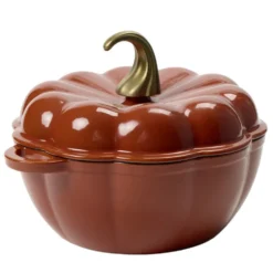 Cocotte fonte forme citrouille Ø24xH18,5cm (2 modèles crème ou rouille)