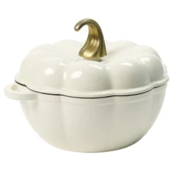 Cocotte fonte forme citrouille Ø24xH18,5cm (2 modèles crème ou rouille)