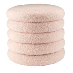 Coffre pouf Clara curly effet laine bouclée rose Ø40xH40cm