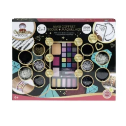 Coffret maxi 2en1 fabrique à bijoux perles et maquillage 36x47cm