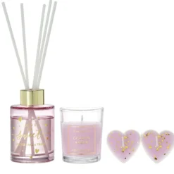 Coffret senteur avec diffuseur bâtonnets et bougies forme coeur (2 modèles)