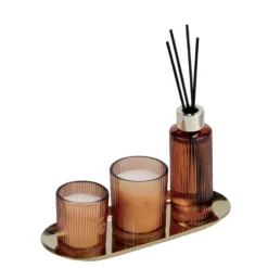 Coffret senteur bougie x2 avec diffuseur 100ml et plateau métal doré (3 modèles)