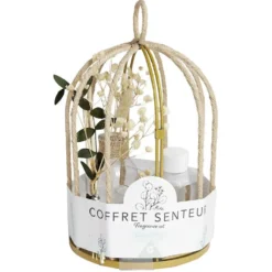 Coffret senteur cage corde fleur séchée eucalyptus Ø14xH24cm