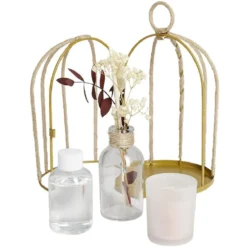 Coffret senteur cage corde fleur séchée rose Ø14xH24cm