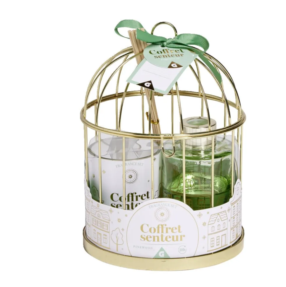 Coffret senteur sous cage diffuseur/bâtonnets/bougie (3 modèles)