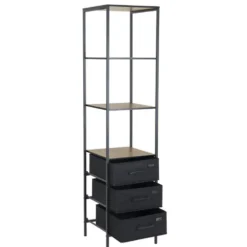 Colonne de rangement salle de bain 3 étagères 3 tiroirs métal noir 40x40xH167cm