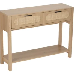 Console en bois et rotin Kanna 2 tiroirs 100x30xH75cm