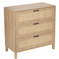 Console en bois et rotin Kanna 3 tiroirs 80x40xH80cm