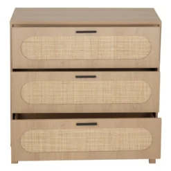 Console en bois et rotin Kanna 3 tiroirs 80x40xH80cm