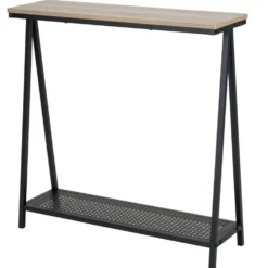 Console 2 niveaux Luffi en bois et métal ajouré noir 78x24xH78,5cm