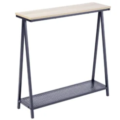 Console 2 niveaux Luffi en bois et métal ajouré noir 78x24xH78,5cm