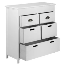 Console 5 tiroirs 2 poignées métal structure bois blanc 71x29xH76cm