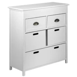 Console 5 tiroirs 2 poignées métal structure bois blanc 71x29xH76cm