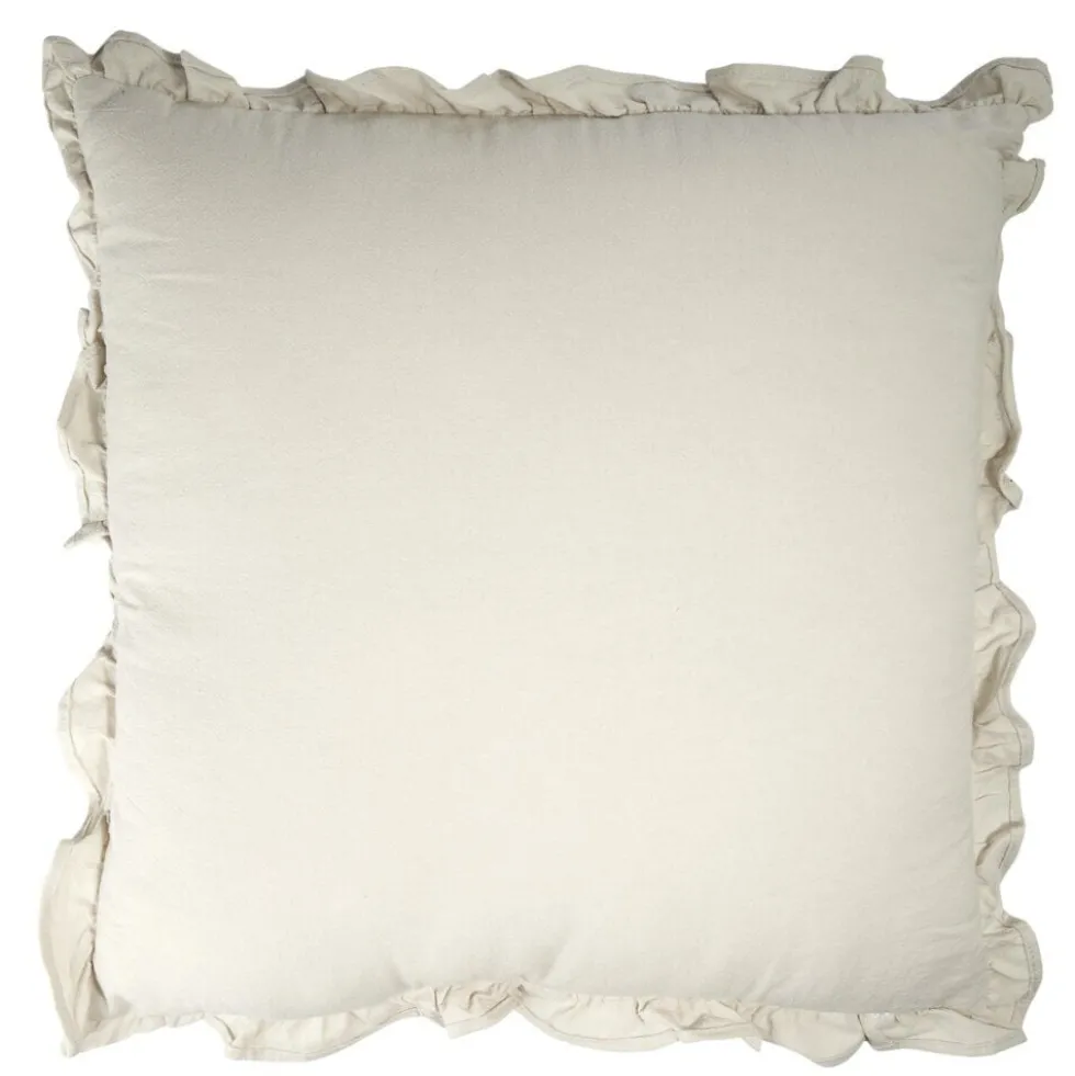 Coussin carré avec volants coton lavé beige 45x45cm