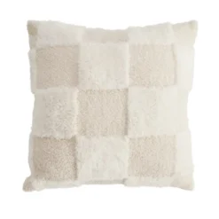 Coussin carré déco fourrure Teddy motif beige 45x45cm (2 modèles)