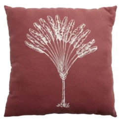 Coussin carré déperlant rouge motif palmier blanc 40x40cm