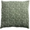 Coussin carré déperlant vert sapin motif floral blanc 40x40cm