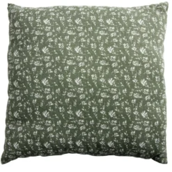 Coussin carré déperlant vert sapin motif floral blanc 40x40cm