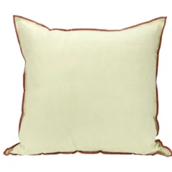 Coussin carré en lin et coton vert bord orange 45x45cm