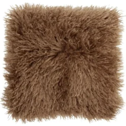 Coussin carré fausse fourrure longue 40x40cm (2 modèles beige ou taupe)
