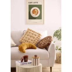 Coussin carré forme biscuit au beurre marron 40x40cm