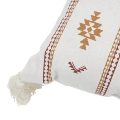 Coussin carré Indie blanc motif orange avec pompons 40x40cm