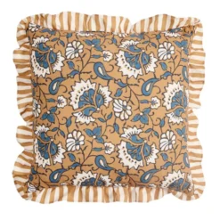 Coussin carré Indie imprimé contour à volants 45x45cm (2 modèles)