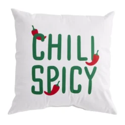 Coussin carré inscription Chili Spicy motif piment blanc vert rouge 40x40cm