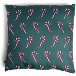 Coussin carré vert motif sucre d'orge rouge et blanc 40x40cm