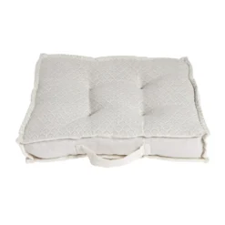 Coussin de sol carré motif feuillage blanc écru 40x40cm