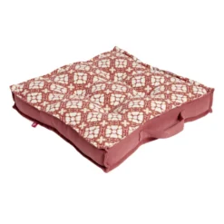 Coussin de sol carré rouge terracotta motifs blancs 40x40cm