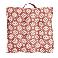 Coussin de sol carré rouge terracotta motifs blancs 40x40cm